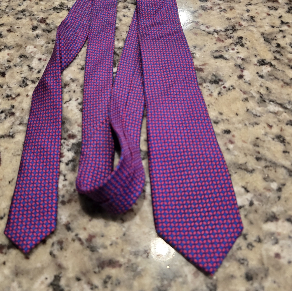 J.Crew 100% Silk Tie – Red/pink & Navy Micro Print